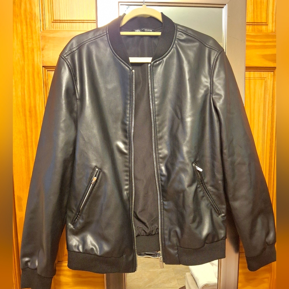 Zara Black Pleather Bomber Jacket - Picture 5 of 14
